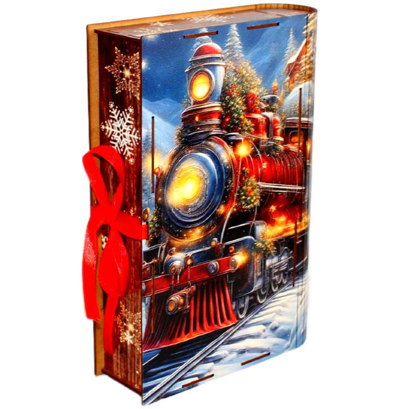 Сладкий новогодний подарок в упаковке из дерева весом 1000 грамм